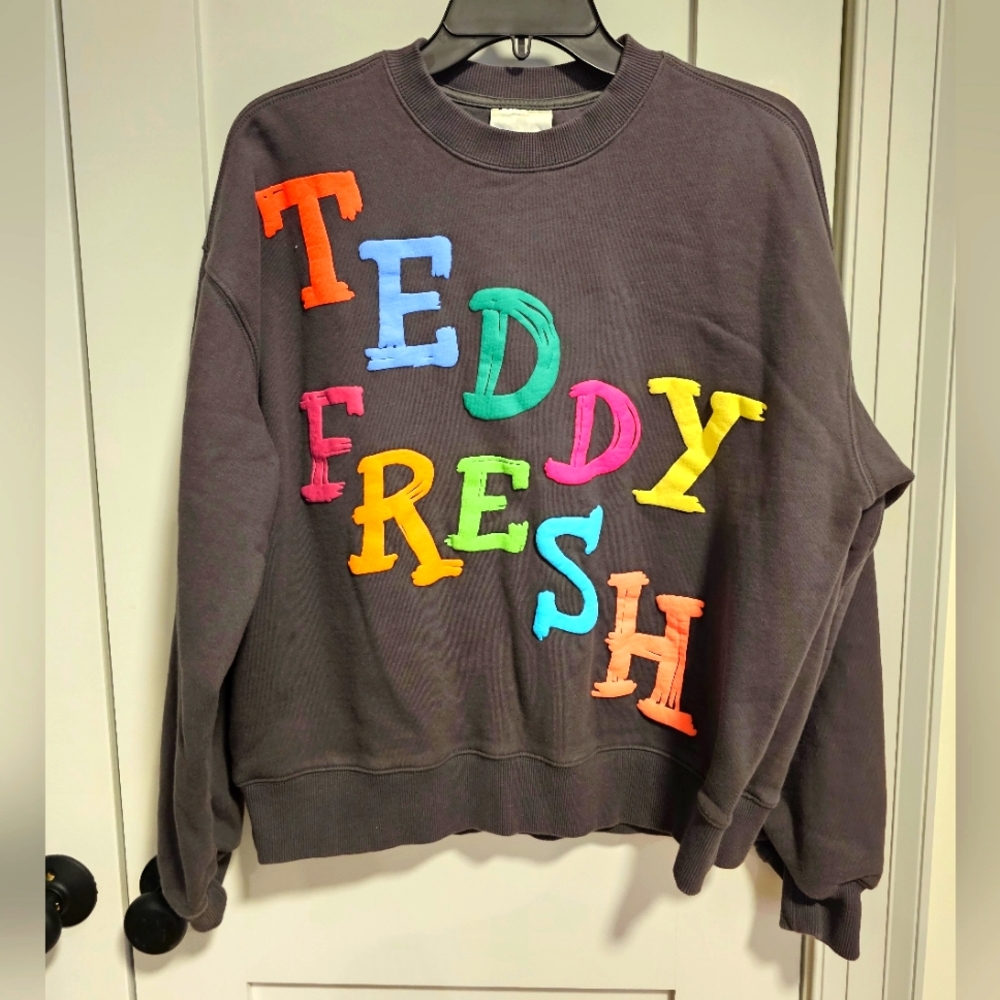 Teddy Fresh S Grey Hand Drawn Paint Crewneck
